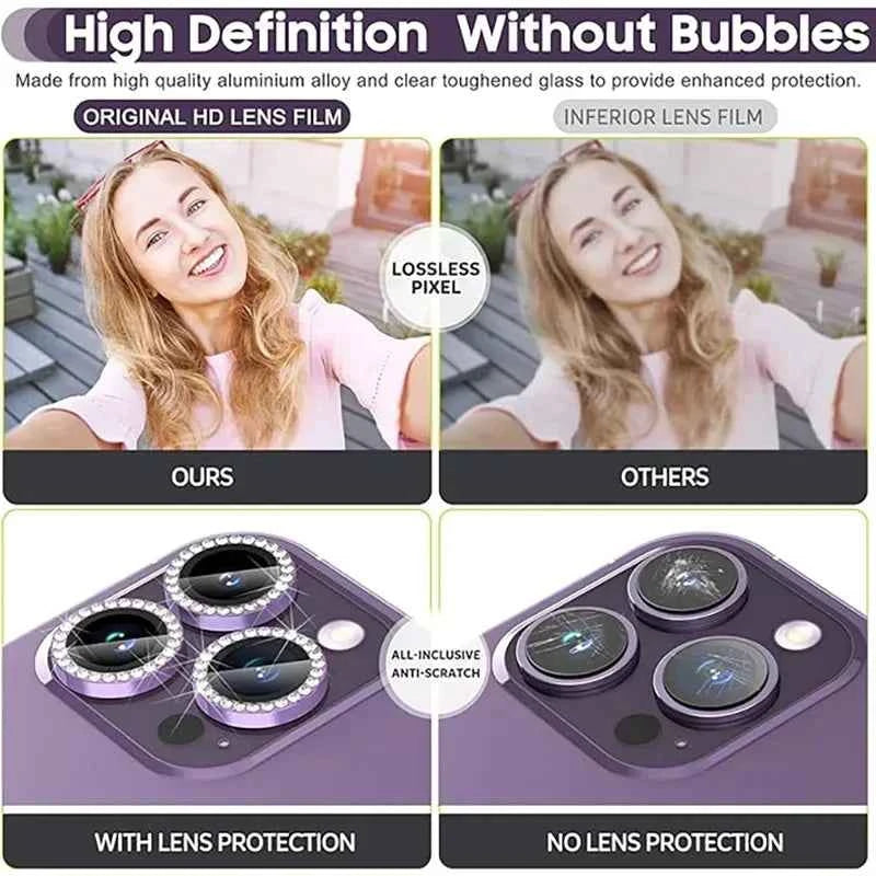 Glitter Camera Lens Protector - 9H Tempered Glass & Metal Ring
