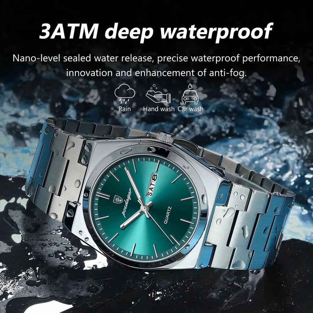 Luxury Men's Quartz Watch - Waterproof Stainless Steel Wristwatch