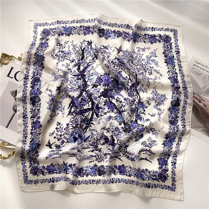 Luxury Silk Scarf - 70x70cm Square Shawl & Headband