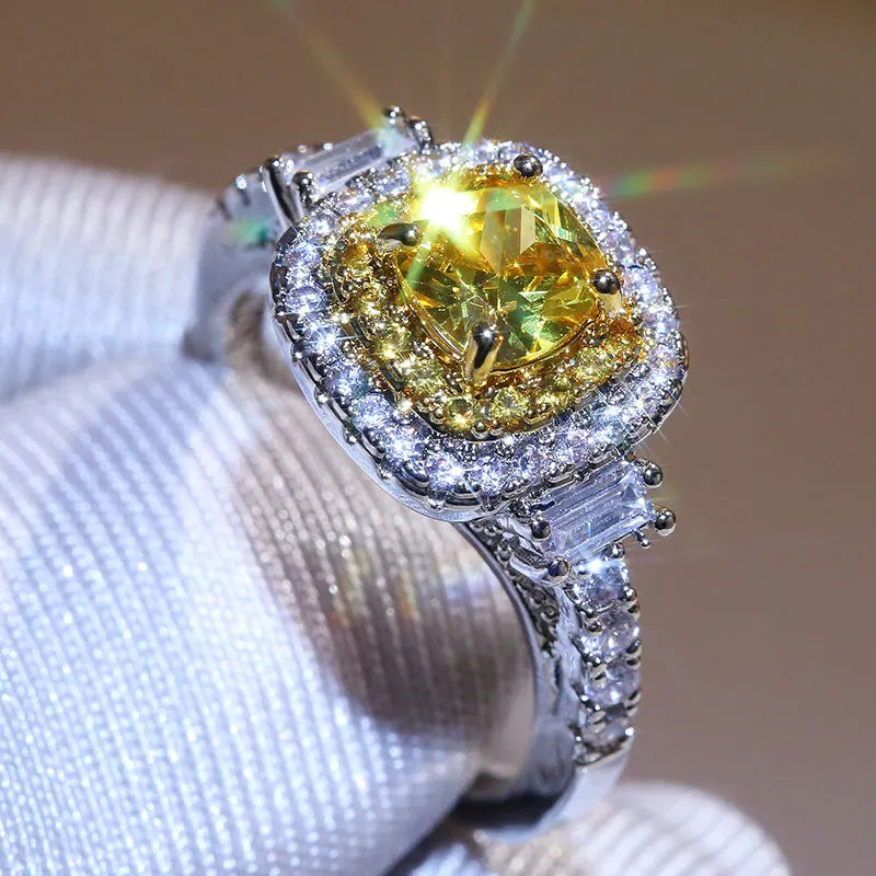 Elegant Yellow Cubic Zirconia Ring - Luxury Fashion Jewelry