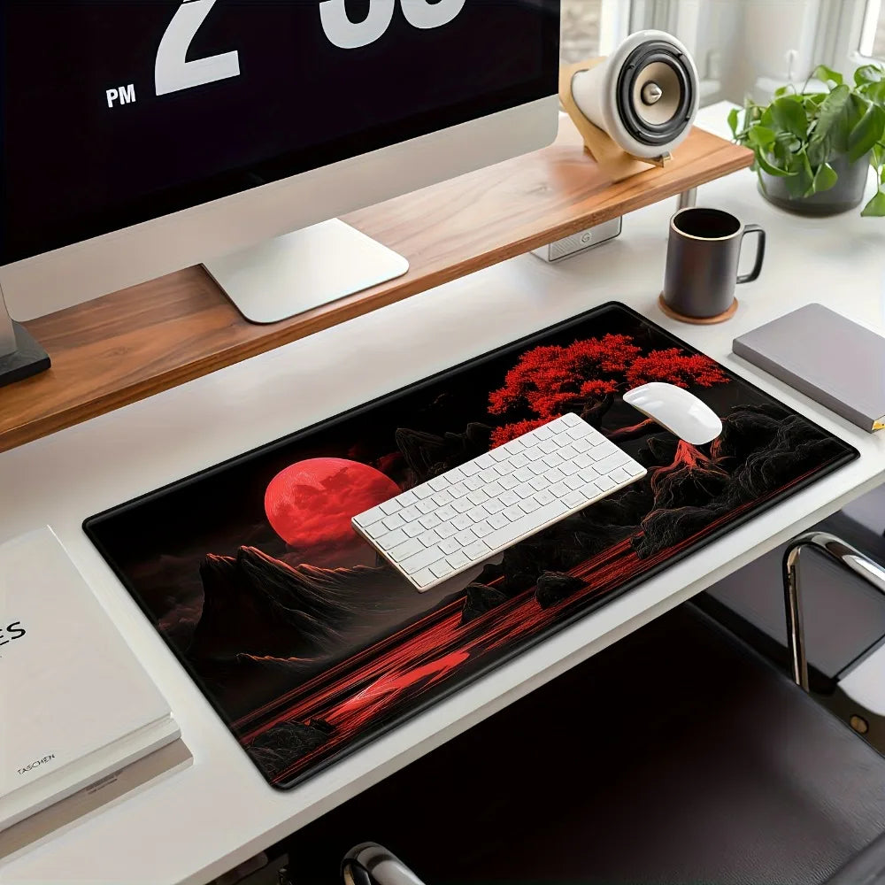 Premium Large Gaming Mouse Pad - Red Moon Design
