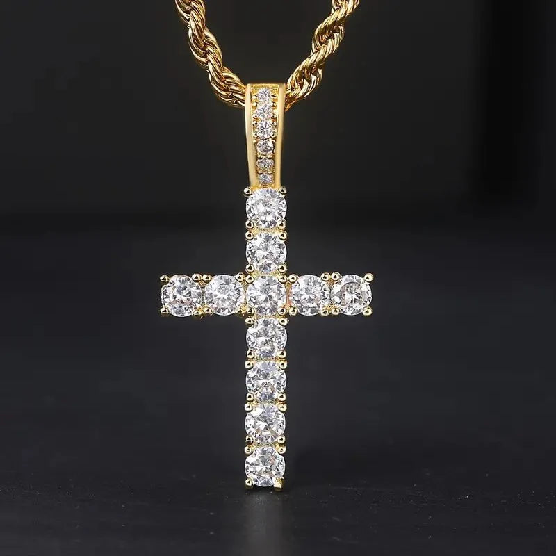Luxury Cubic Zirconia Cross Pendant Necklace - 60cm Twisted Chain