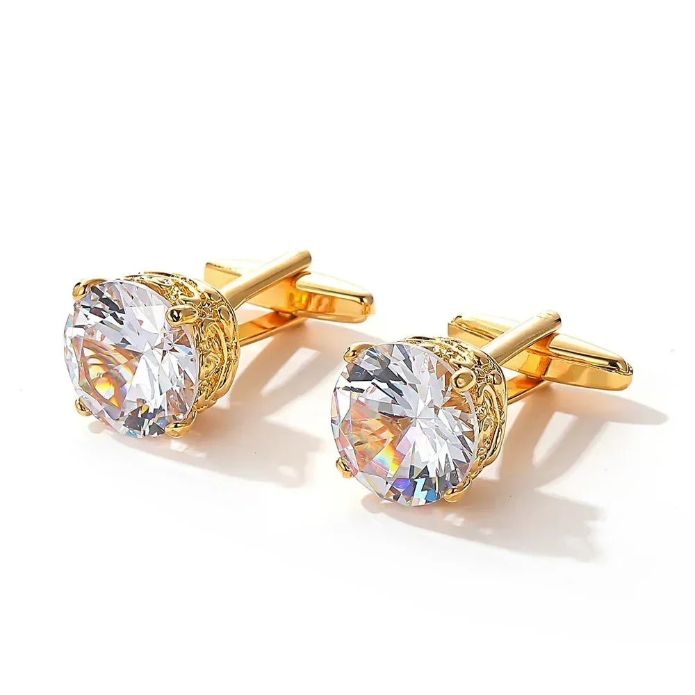Luxury Gold Zircon Cufflinks - Elegant Men's French Shirt Accessories