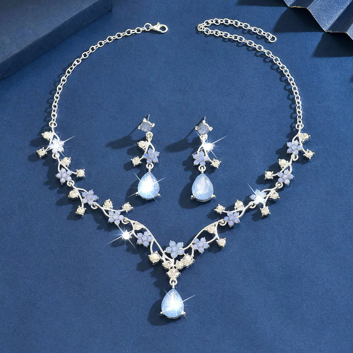 Elegant Floral Rhinestone Bridal Jewelry Set - Necklace & Earrings