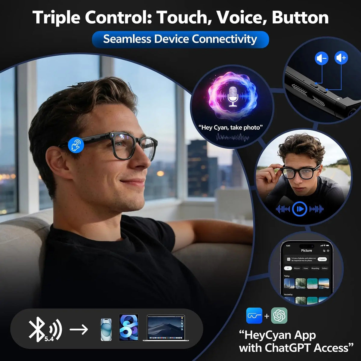 Advanced Smart Glasses - 4K Camera & AI Translation