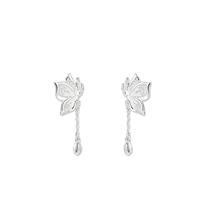 Luxury Sterling Silver Hollow Butterfly Stud Earrings