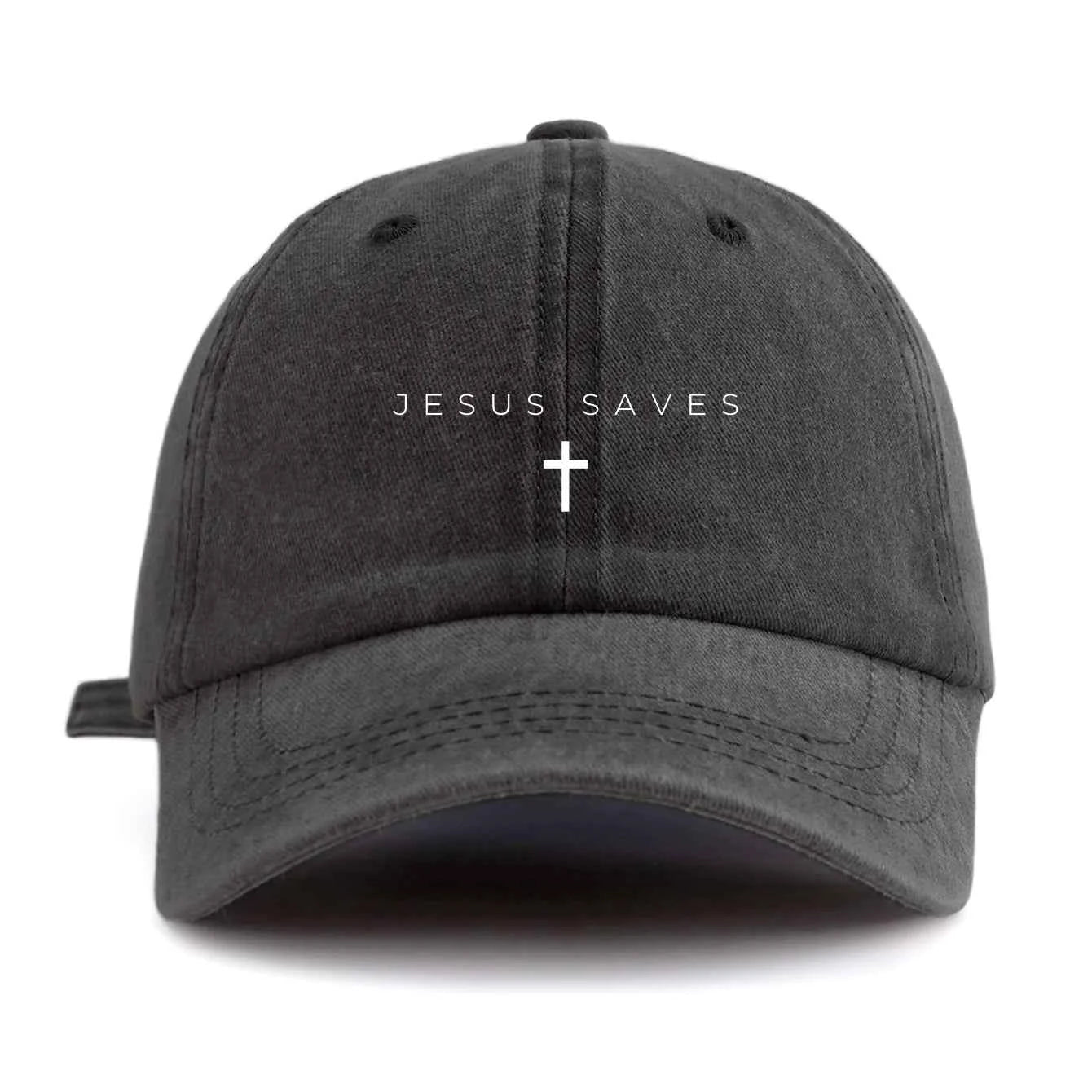 1pc JESUS SAVES Print Washed Baseball Cap for Adults,Minimalist Retro Style Casual Soft Adjustable Dad Hat, Perfect As Gift