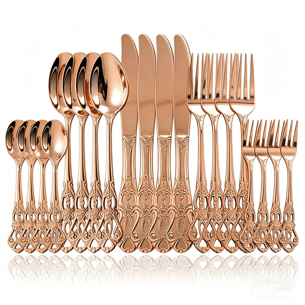 Rose gold dinnerware set - 20-piece stainless steel cutlery with knives, forks, and spoons