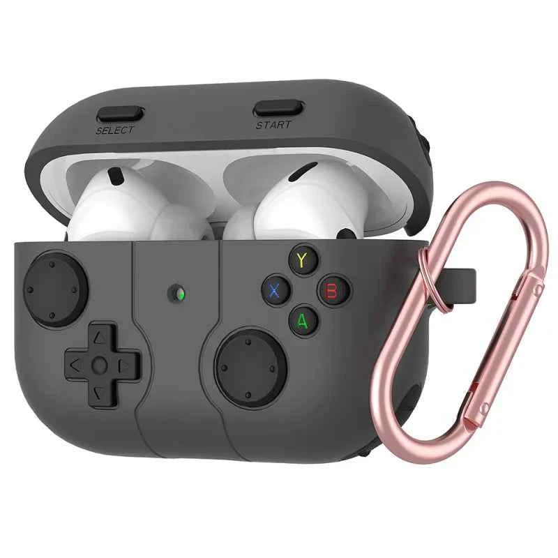 AirPods gaming case - 3D console design silicone cover with keychain in black