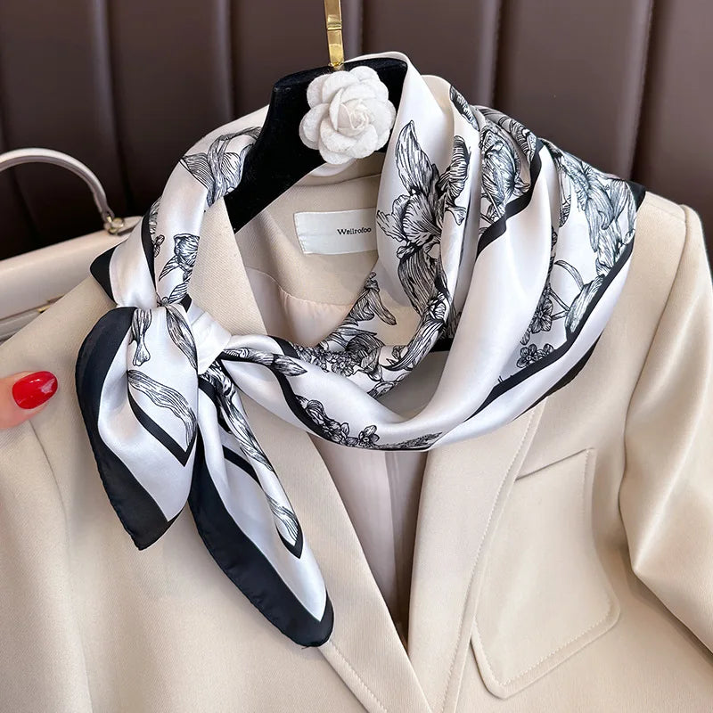 Luxury Silk Scarf - 70x70cm Square Shawl & Headband