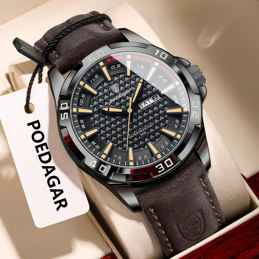 Luxury Men's Quartz Watch - Waterproof Leather Wristwatch
