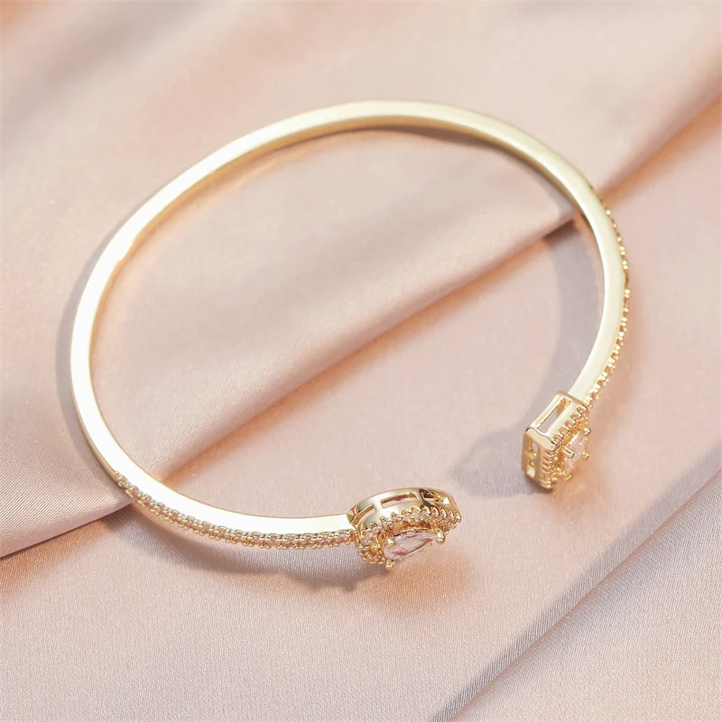 Elegant Gold Cuff Bangle - Cubic Zirconia Bracelets