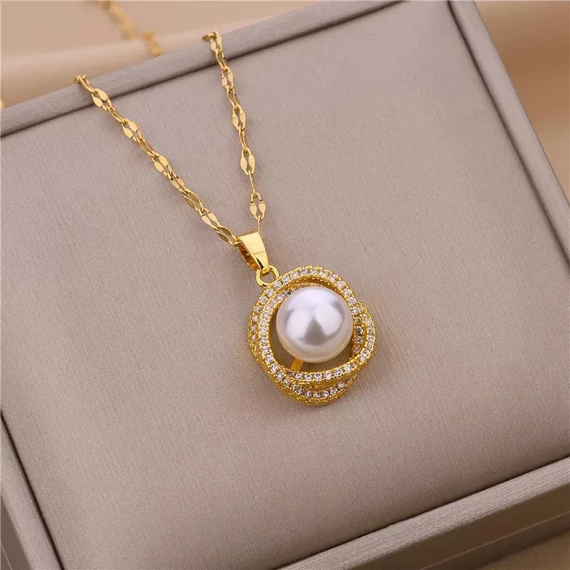 Elegant Zircon Crystal Stainless Steel Necklace