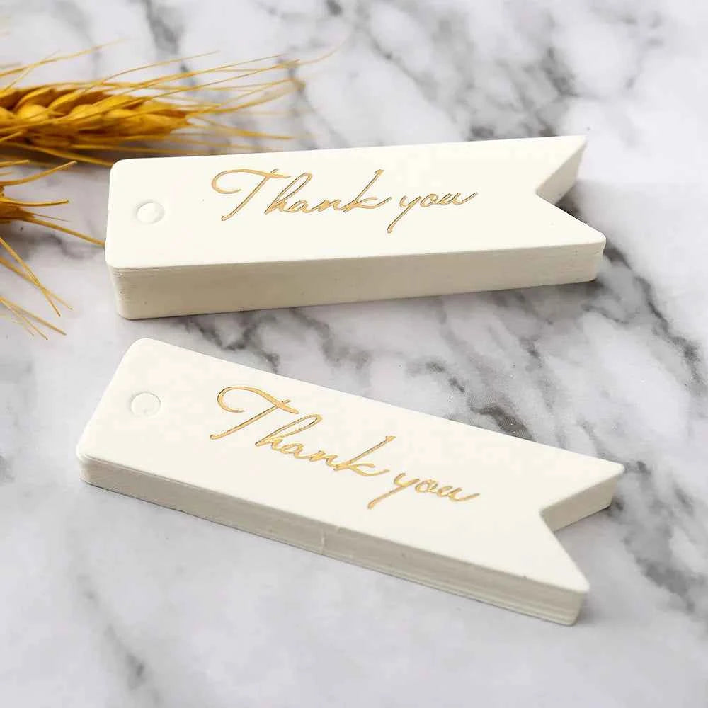 Gift Tags Thank You Cards 50pcs 7x2cm White Kraft Black Red Paper Labels Wedding Birthday Christmas Party Packaging Supplies