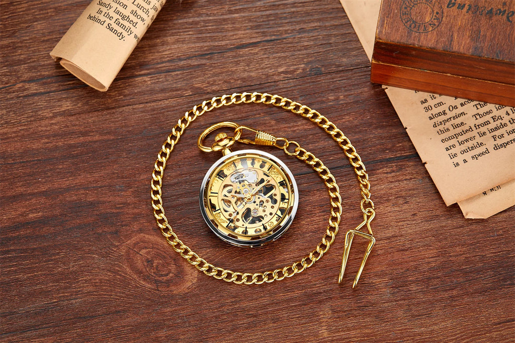 Luxury Mechanical Pocket Watch - Hollowed Gold Design