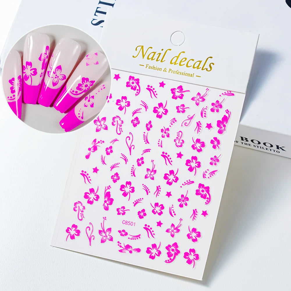 Luxury Bronzing Hibiscus Nail Stickers - Gold & Silver Floral Decals