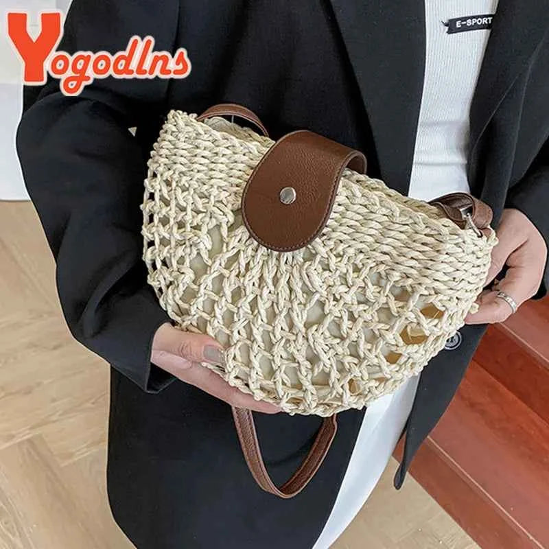 Elegant Straw Semicircle Bag - Chic Summer Crossbody