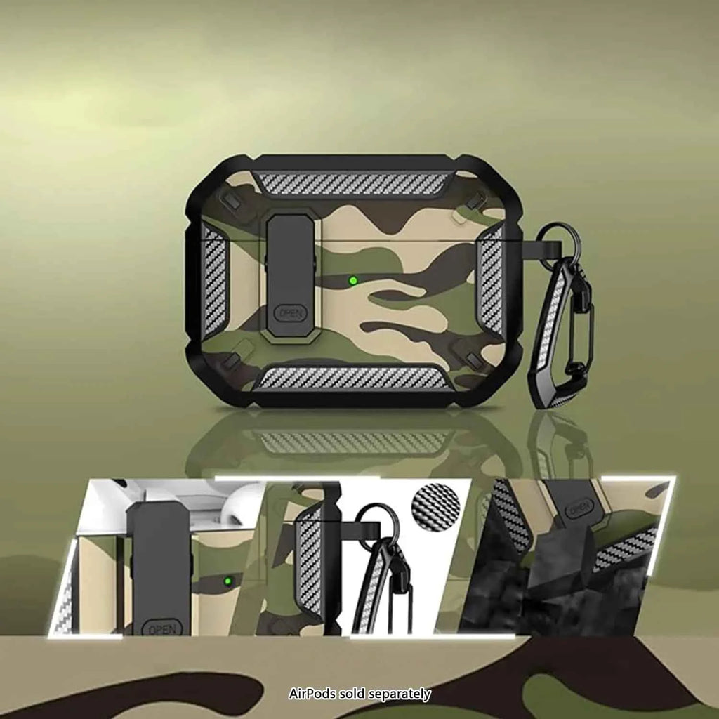 for AirPods Pro 3 Camo Green Case Cover with Lock for Men Military Rugged Full Body Shockproof Protective Case for AirPods Pro 3