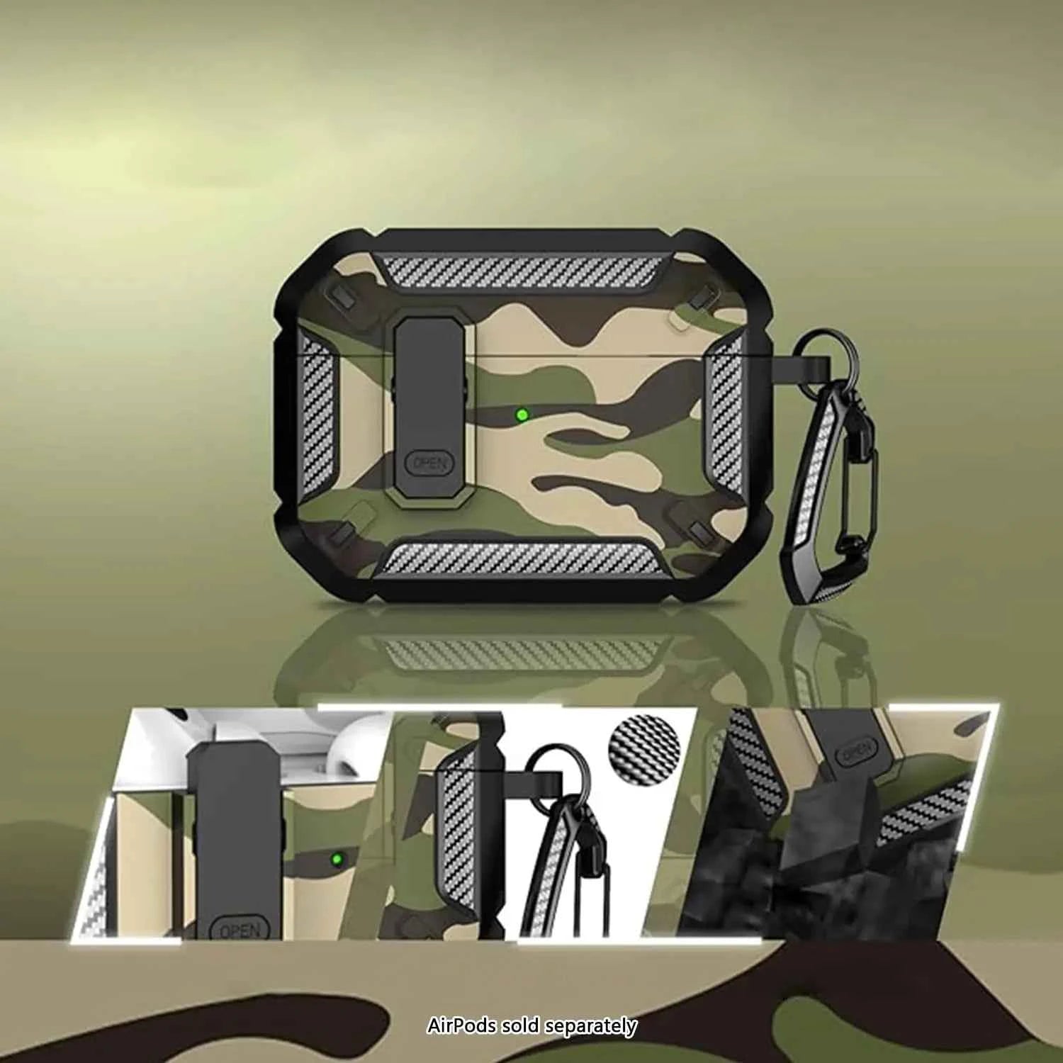 for AirPods Pro 3 Camo Green Case Cover with Lock for Men Military Rugged Full Body Shockproof Protective Case for AirPods Pro 3