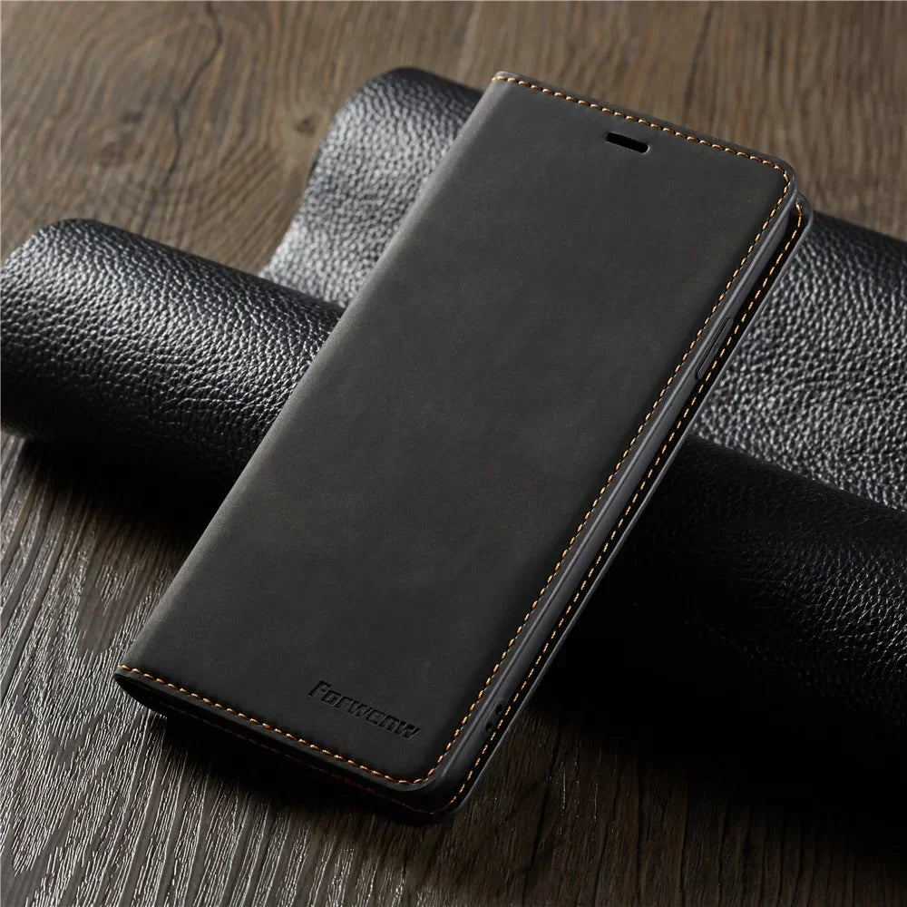 Premium Suede Leather iPhone Wallet Case - Magnetic Flip Cover