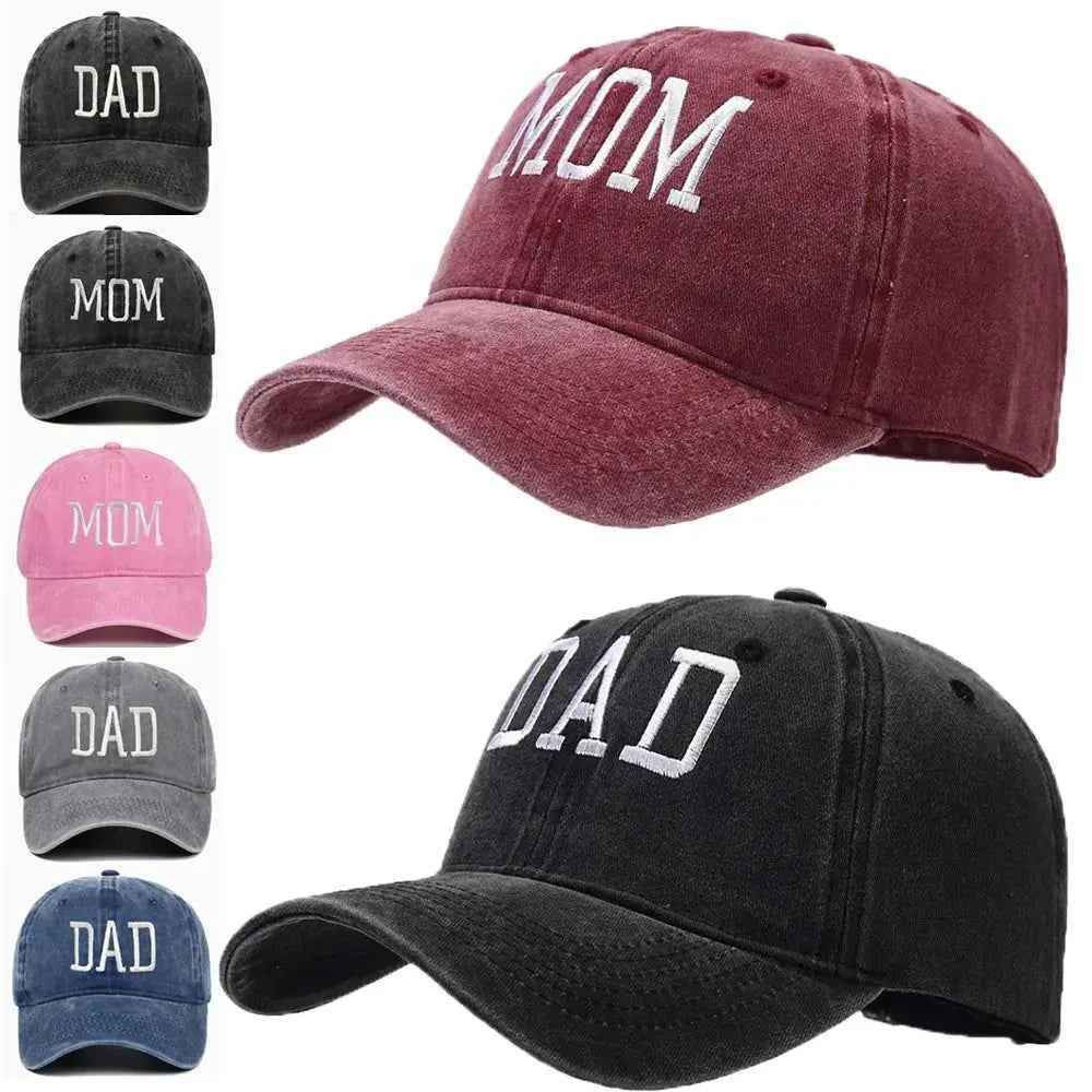 Dad Mom Embroidery Cotton Baseball Cap - Black color