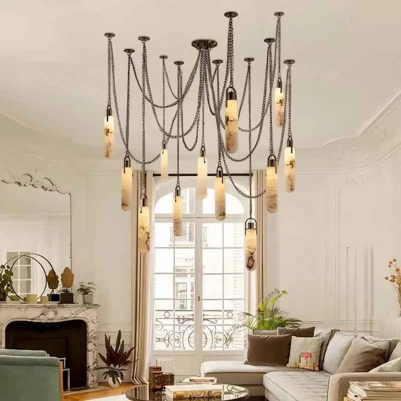 Luxury Marble Pendant Chandelier – Premium Solid Brass Multi-Light Ceiling Lamp for Living Room, Dining Area, Loft & Staircase Decor - Tulique