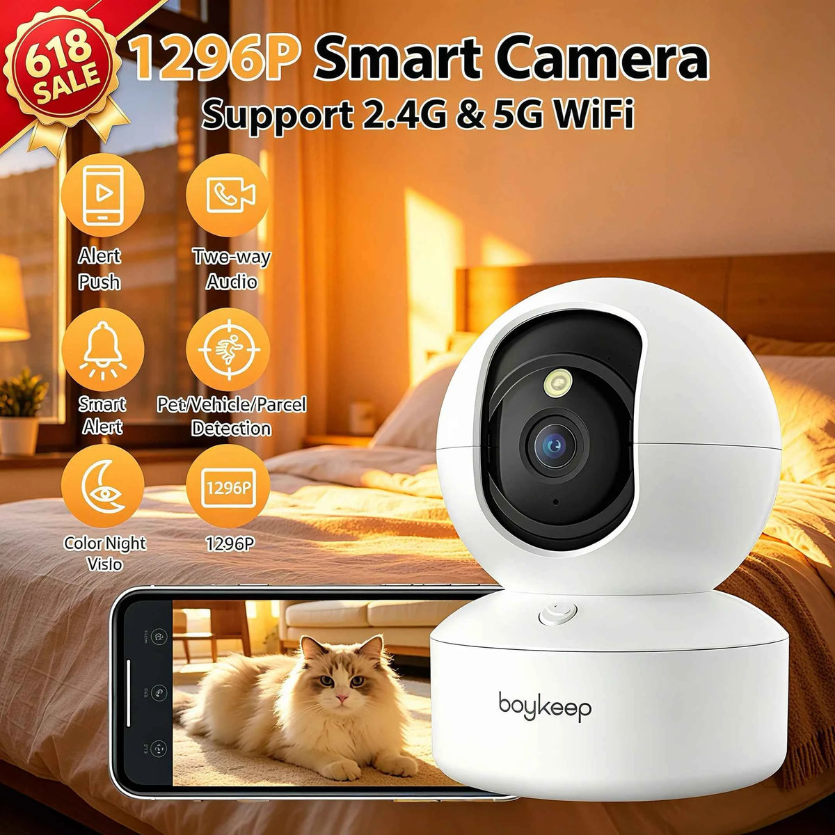 Smart Security Camera 2K WiFi Indoor Surveillance with Night Vision