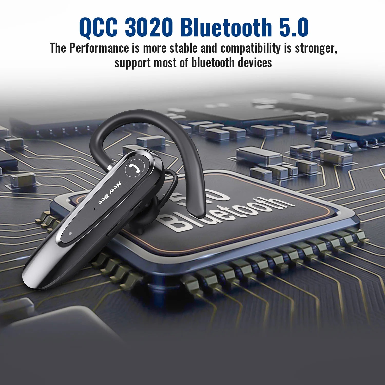 Premium Bluetooth 5.0 Headset with Dual Mic CVC8.0 Noise Reduction