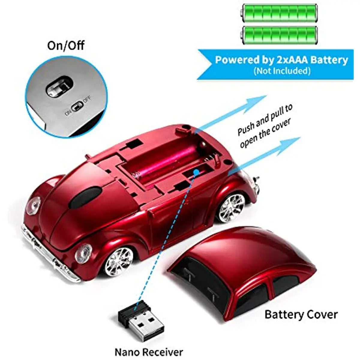 Premium Wireless Car Mouse with LED Headlights & 1600 DPI