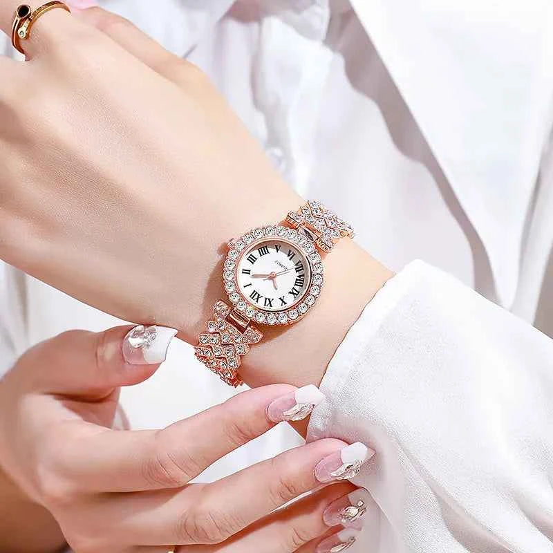 Luxury Rhinestone Women's Watch Jewelry Set - Roman Quartz