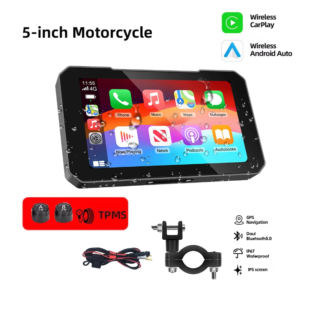Advanced Motorcycle CarPlay Screen - Wireless Dual Camera Display