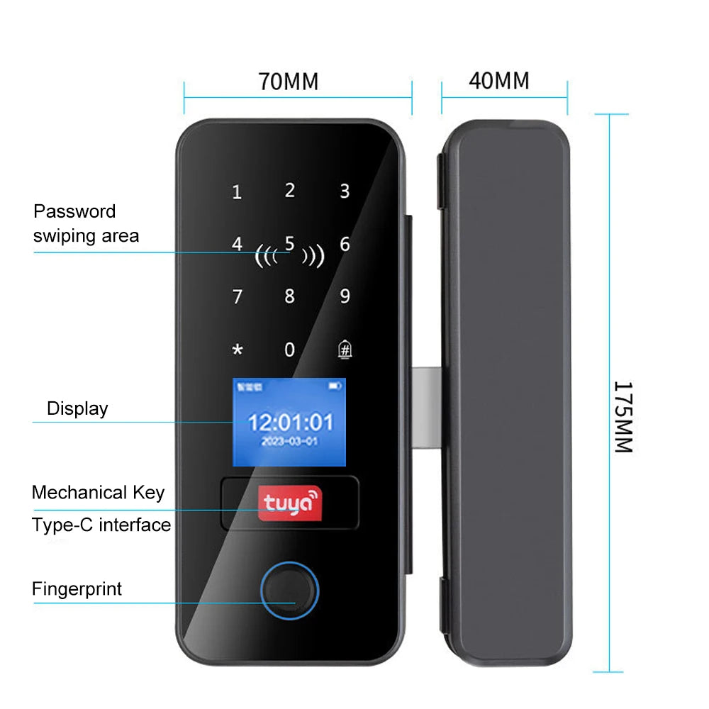 Smart Glass Door Lock - Biometric Fingerprint & Keyless Entry