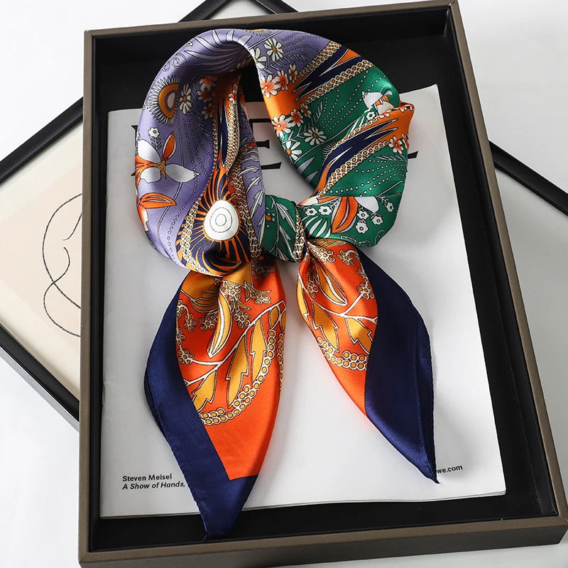 Luxury Silk Square Scarf - Elegant Hair Tie & Neck Band