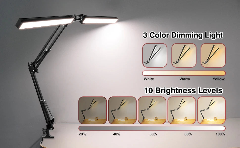 Premium LED Desk Lamp with Clamp - Auto Dimming & Bright