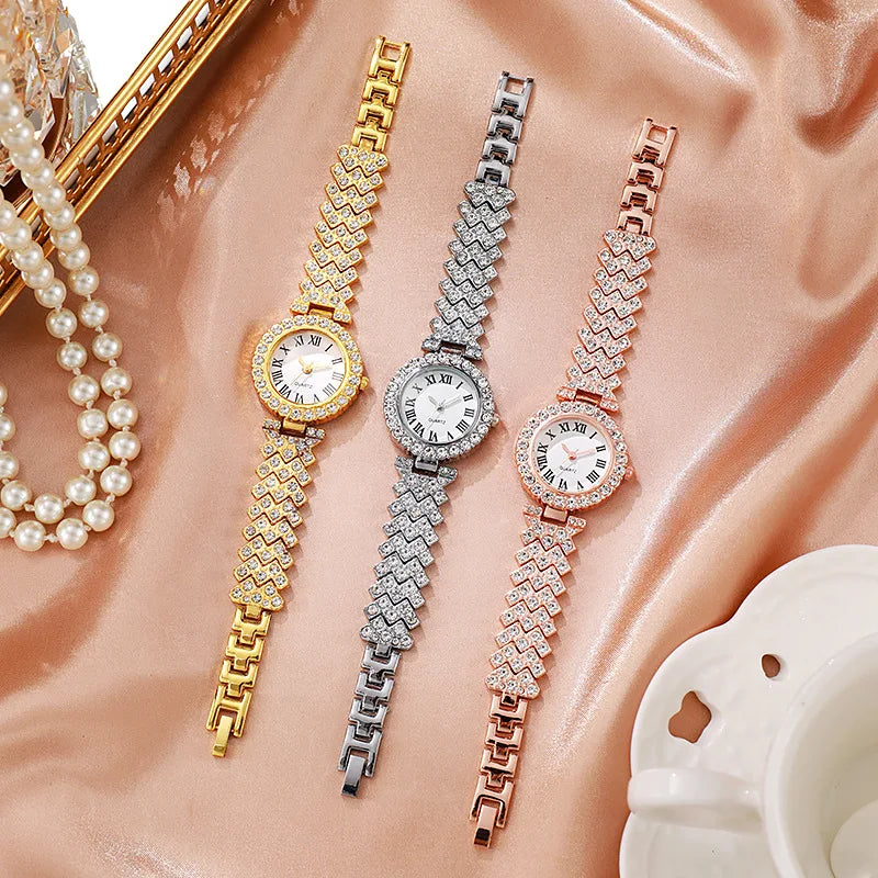 Luxury Rhinestone Women's Watch Jewelry Set - Roman Quartz
