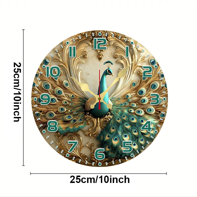 Elegant Peacock Wooden Wall Clock - Silent & Decorative