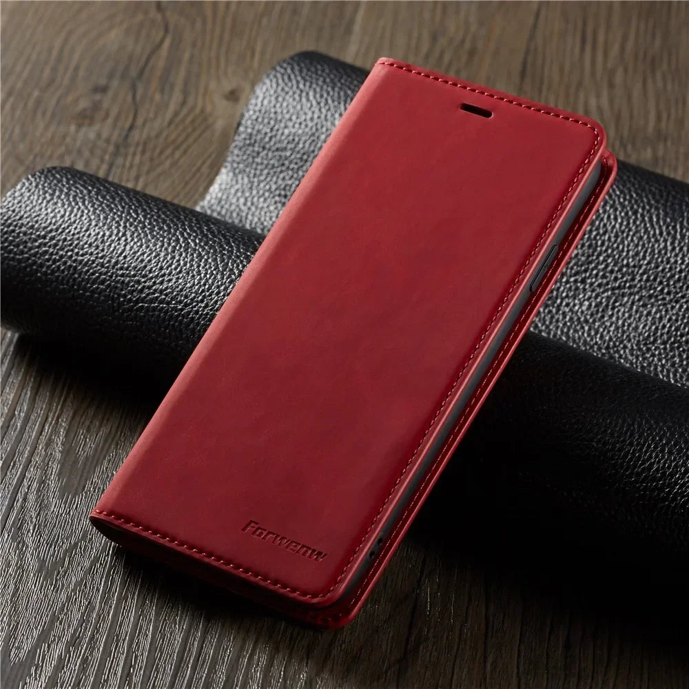 Premium Suede Leather iPhone Wallet Case - Magnetic Flip Cover