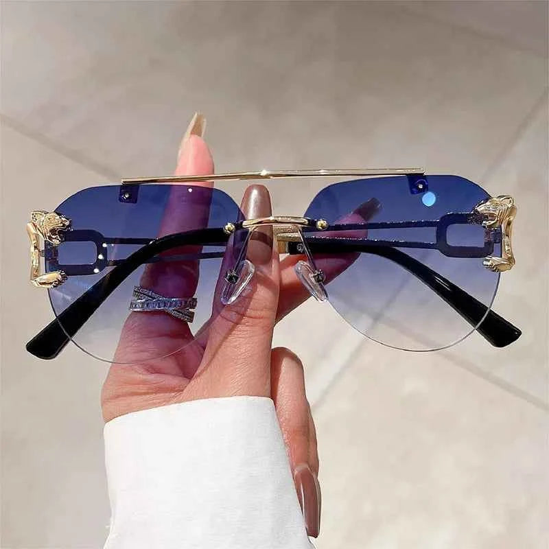 Luxury Rimless Vintage Sunglasses - Oversized Fashion Shades