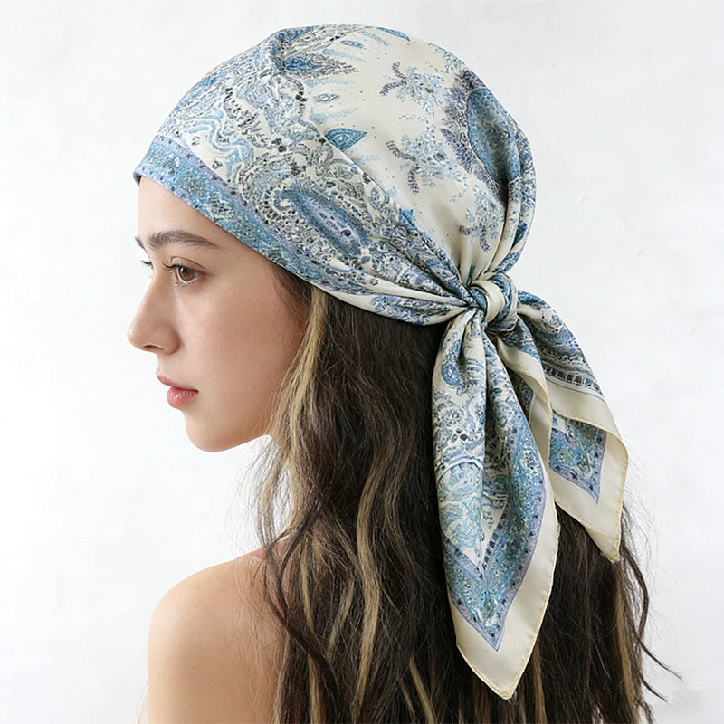 Elegant Silk Square Scarf - Versatile Neck & Hair Accessory