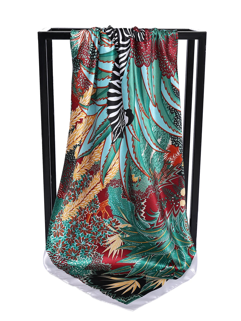 Elegant Square Silk Scarf - Satin Print Hijab & Shawl Wrap