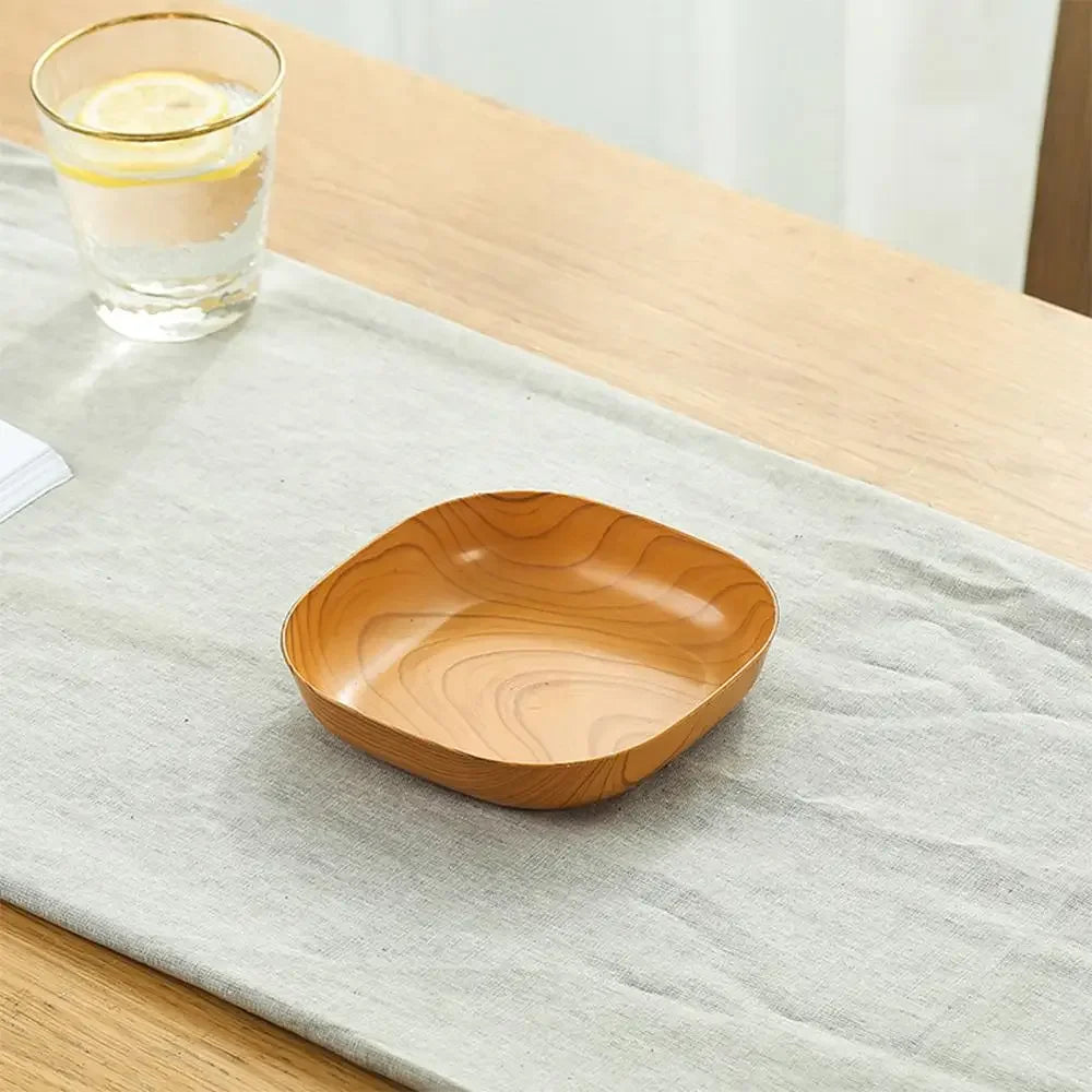 Elegant Wood Grain Square Plate - Japanese Style Dinnerware
