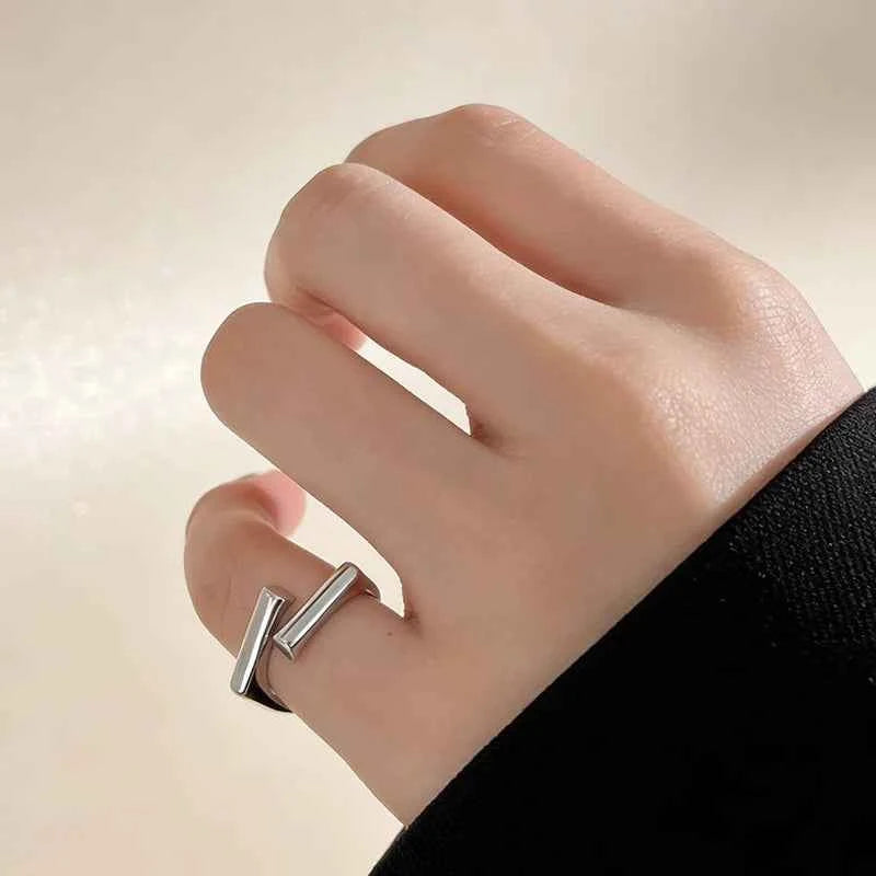 Elegant Double Layer Geometric Ring - Adjustable Silver Charm