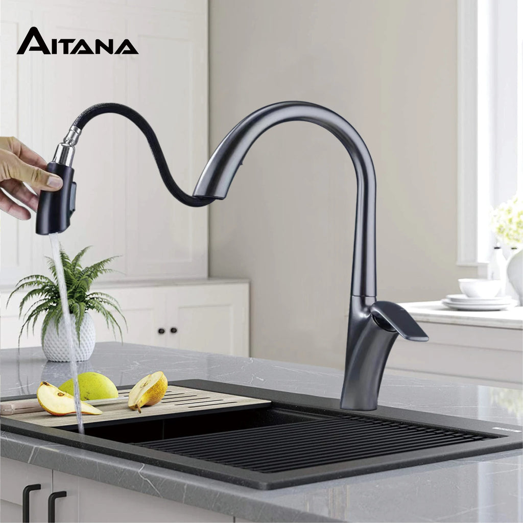 Premium Brushed Gold Kitchen Faucet - Pull-Out Spray