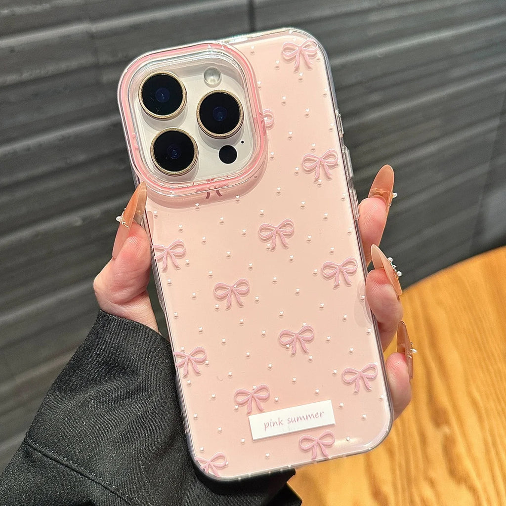 Elegant Pink Bow iPhone Case - Shockproof & Glossy