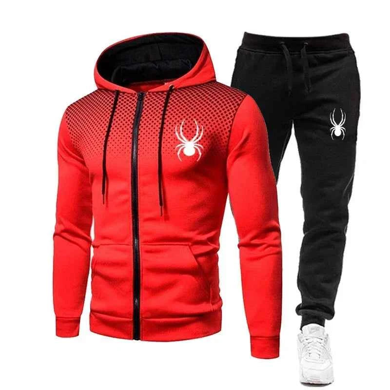 Premium Men's Spider Print Zip Tracksuit - Athletic Jogging Set