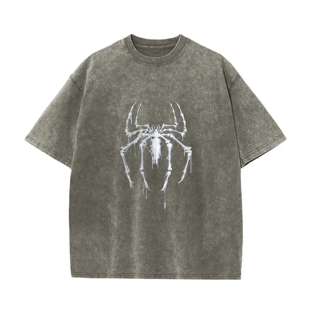 Vintage Spider Graphic Wash Shirt - Retro Hero Style