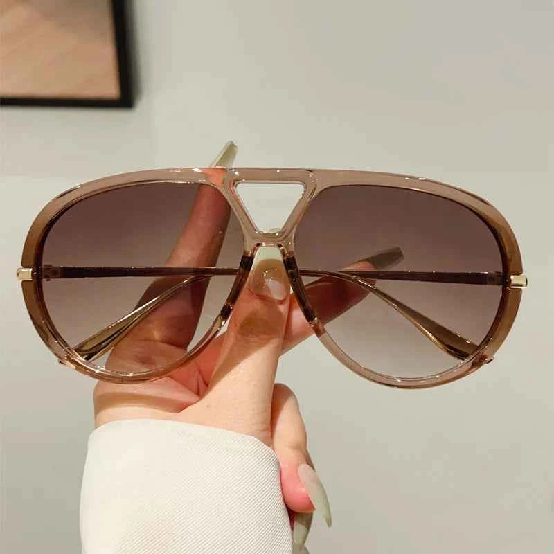 Luxury Oversized Pilot Sunglasses - Vintage Double Bridge Shades