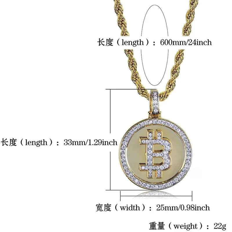 Luxury Bitcoin Pendant Necklace - Crystal Inlaid Crypto Jewelry
