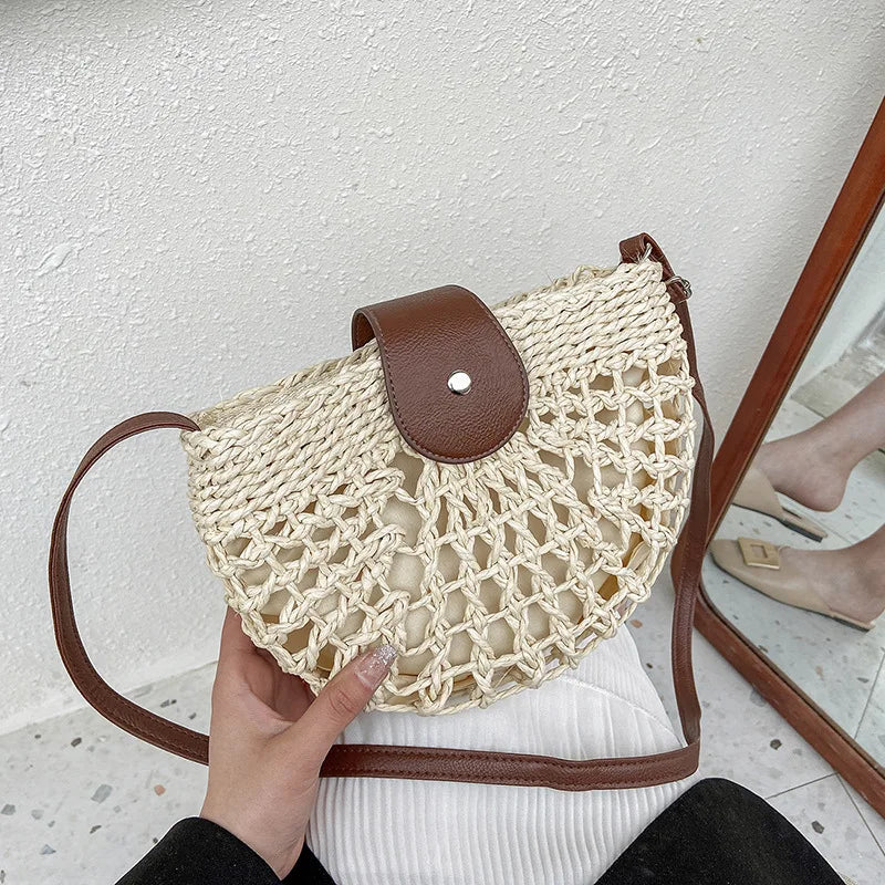 Elegant Straw Semicircle Bag - Chic Summer Crossbody