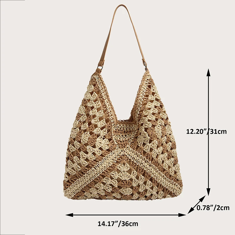 Elegant Knitted Straw Handbag - Hand-Woven Seaside Tote